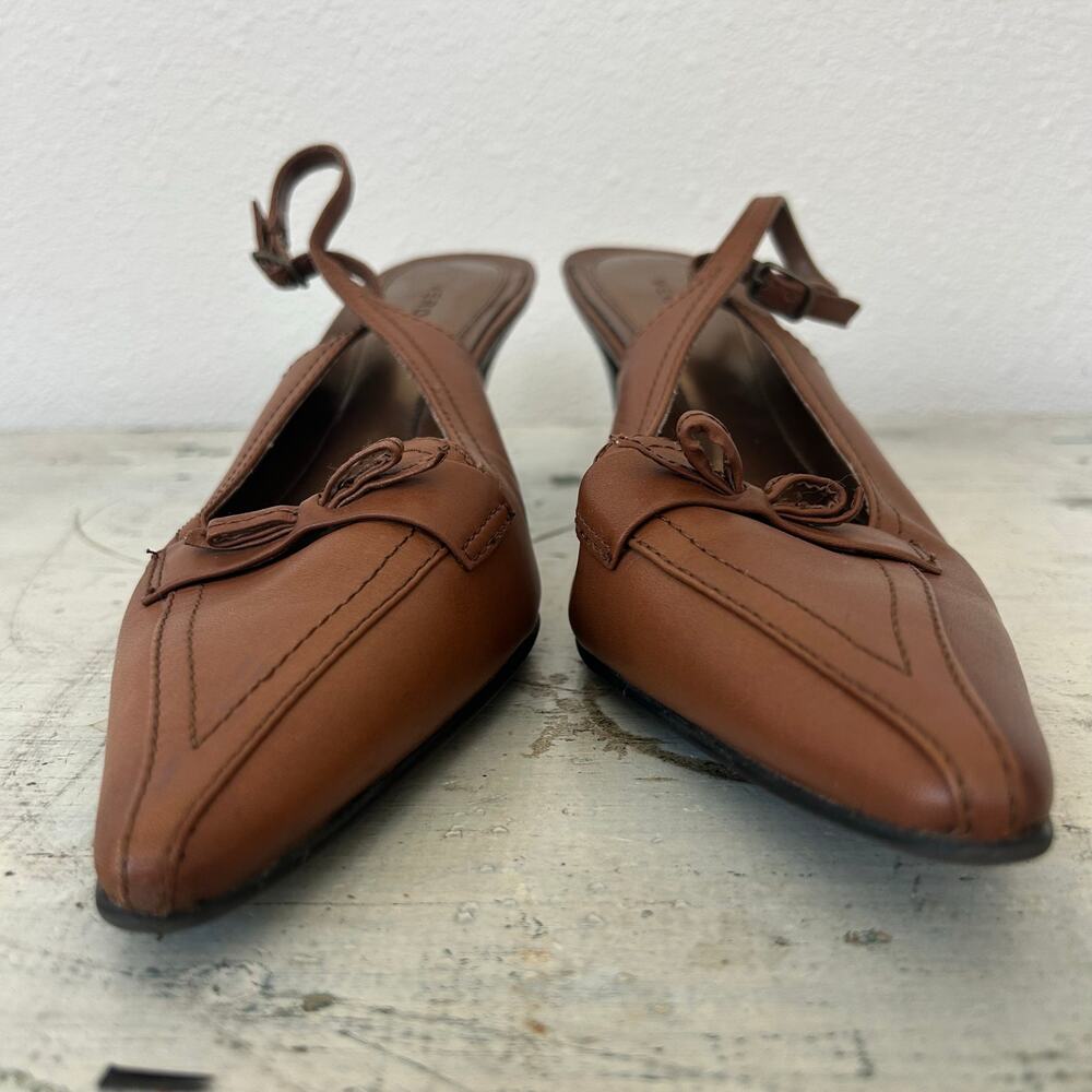Vintage Merona Abby leather Sling back kitten Heel pointed toe bow coaquette 10 - Picture 7 of 12